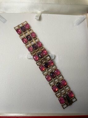 Signed Earner Gold-Tone Pink Crystal Bracelet